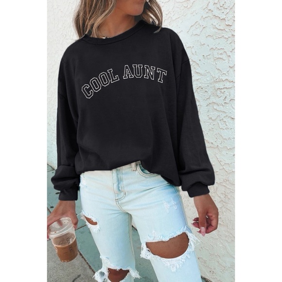 COOL AUNT Embroidered Letter Graphic Sweatshirt - Picture 2 of 3